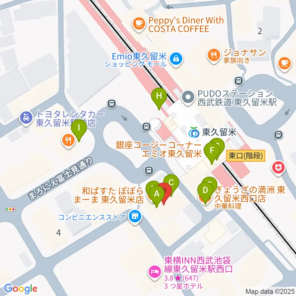 宮地楽器 東久留米センター周辺のファミレス・ファーストフード一覧地図