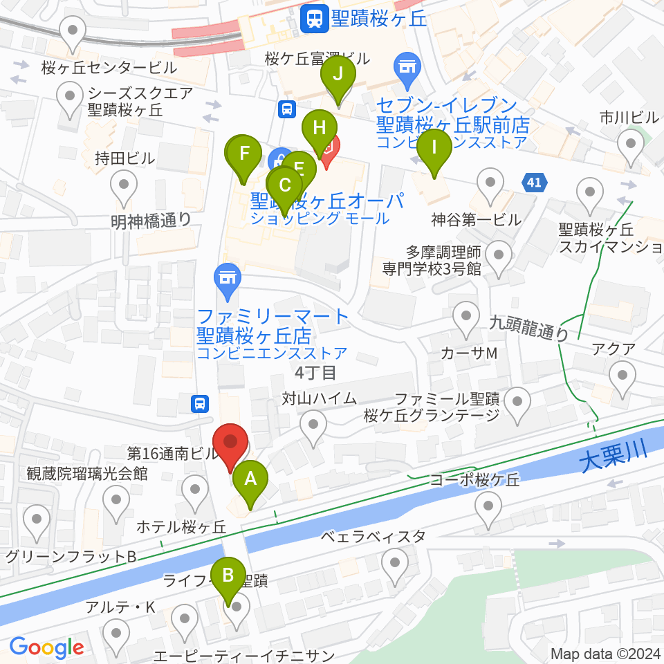 スタジオABR聖蹟桜ヶ丘店周辺のファミレス・ファーストフード一覧地図
