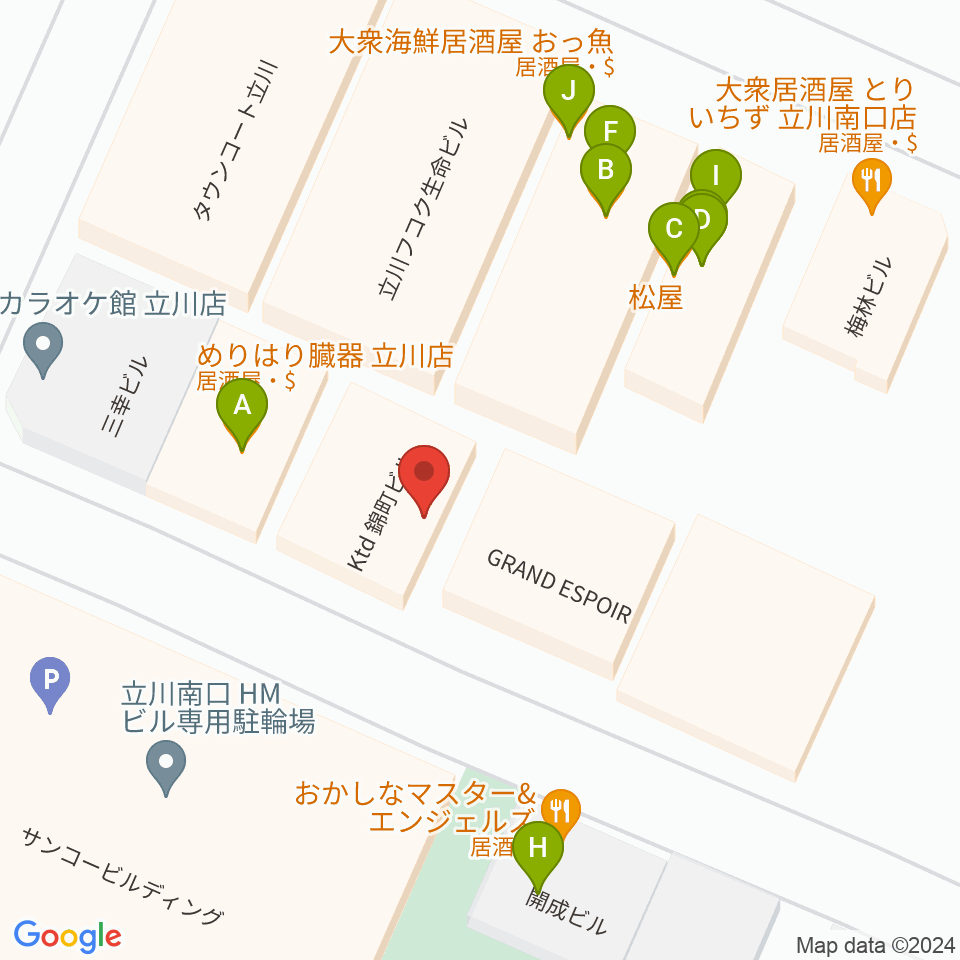 サウンドスタジオブルームーン立川店周辺のファミレス・ファーストフード一覧地図