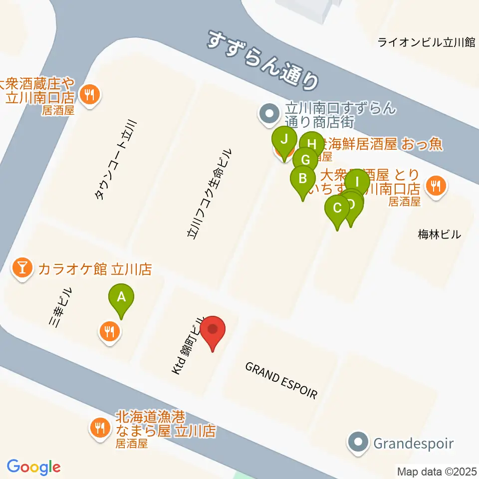 サウンドスタジオブルームーン立川店周辺のファミレス・ファーストフード一覧地図
