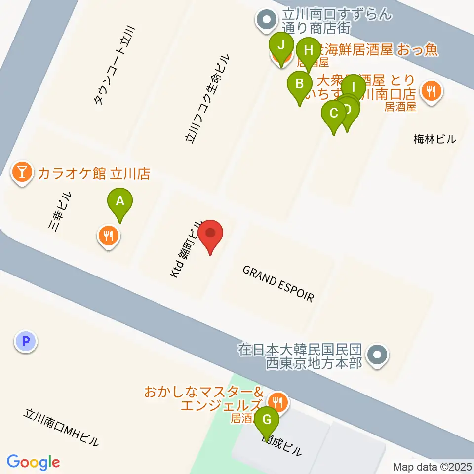 サウンドスタジオブルームーン立川店周辺のファミレス・ファーストフード一覧地図