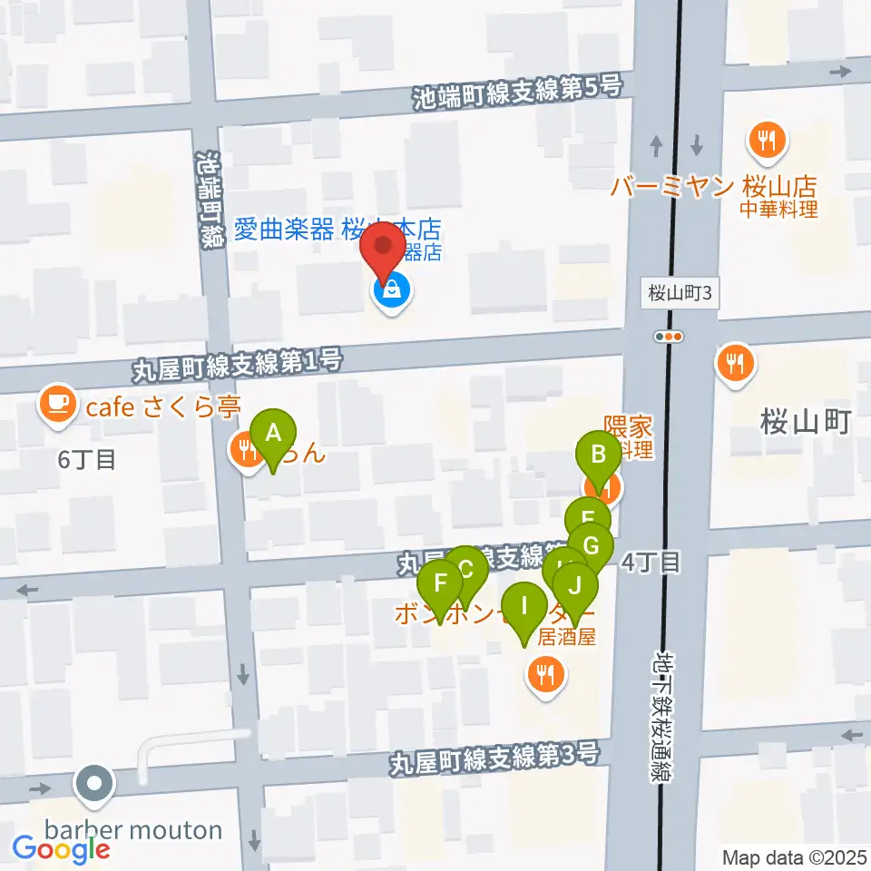 愛曲楽器 桜山本店周辺のファミレス・ファーストフード一覧地図