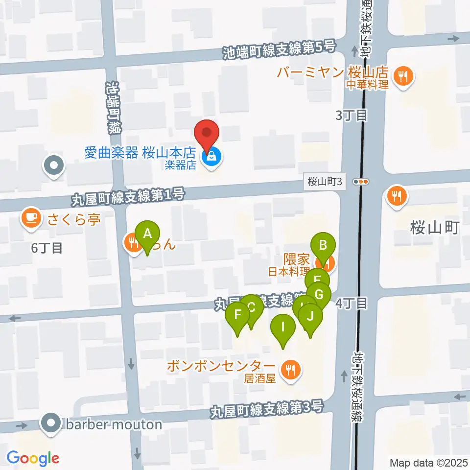愛曲楽器 桜山本店周辺のファミレス・ファーストフード一覧地図