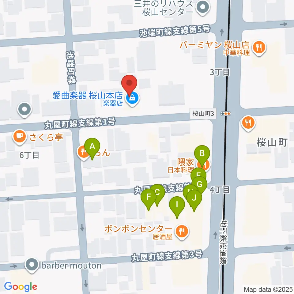 愛曲楽器 桜山本店周辺のファミレス・ファーストフード一覧地図