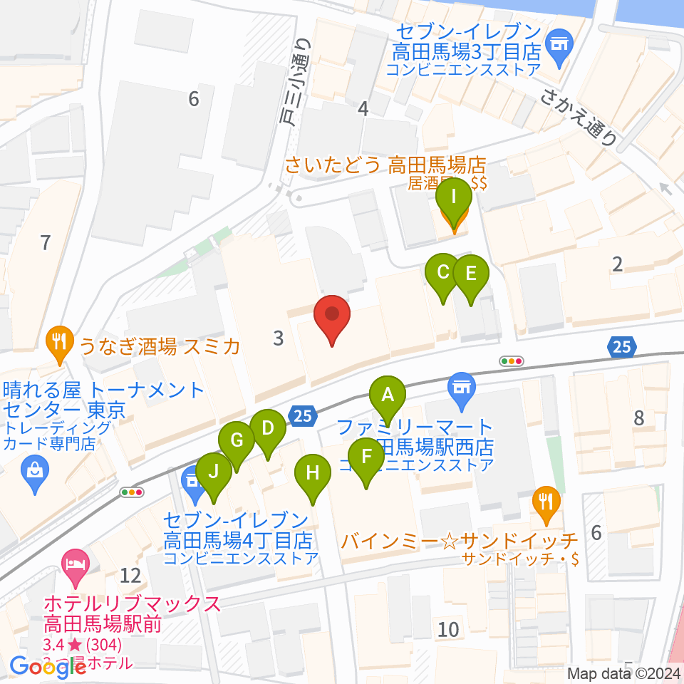 バズーカスタジオ周辺のファミレス・ファーストフード一覧地図