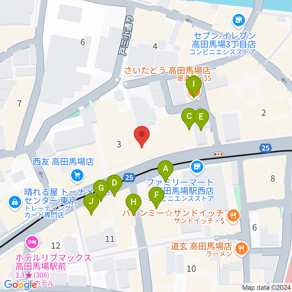 バズーカスタジオ周辺のファミレス・ファーストフード一覧地図