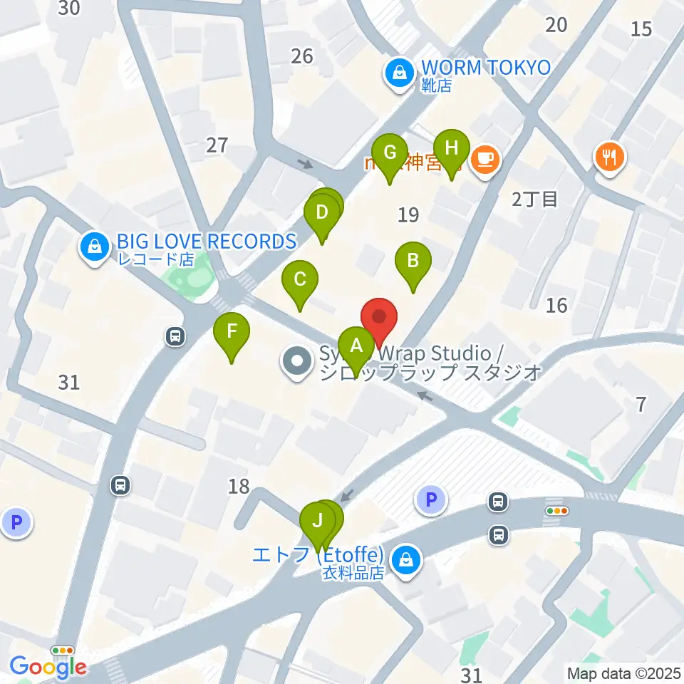 PLAZA studio周辺のファミレス・ファーストフード一覧地図
