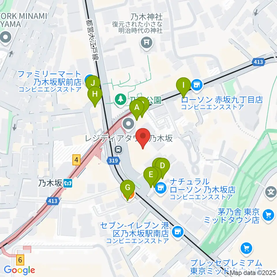 ソニー・ミュージックスタジオ周辺のファミレス・ファーストフード一覧地図