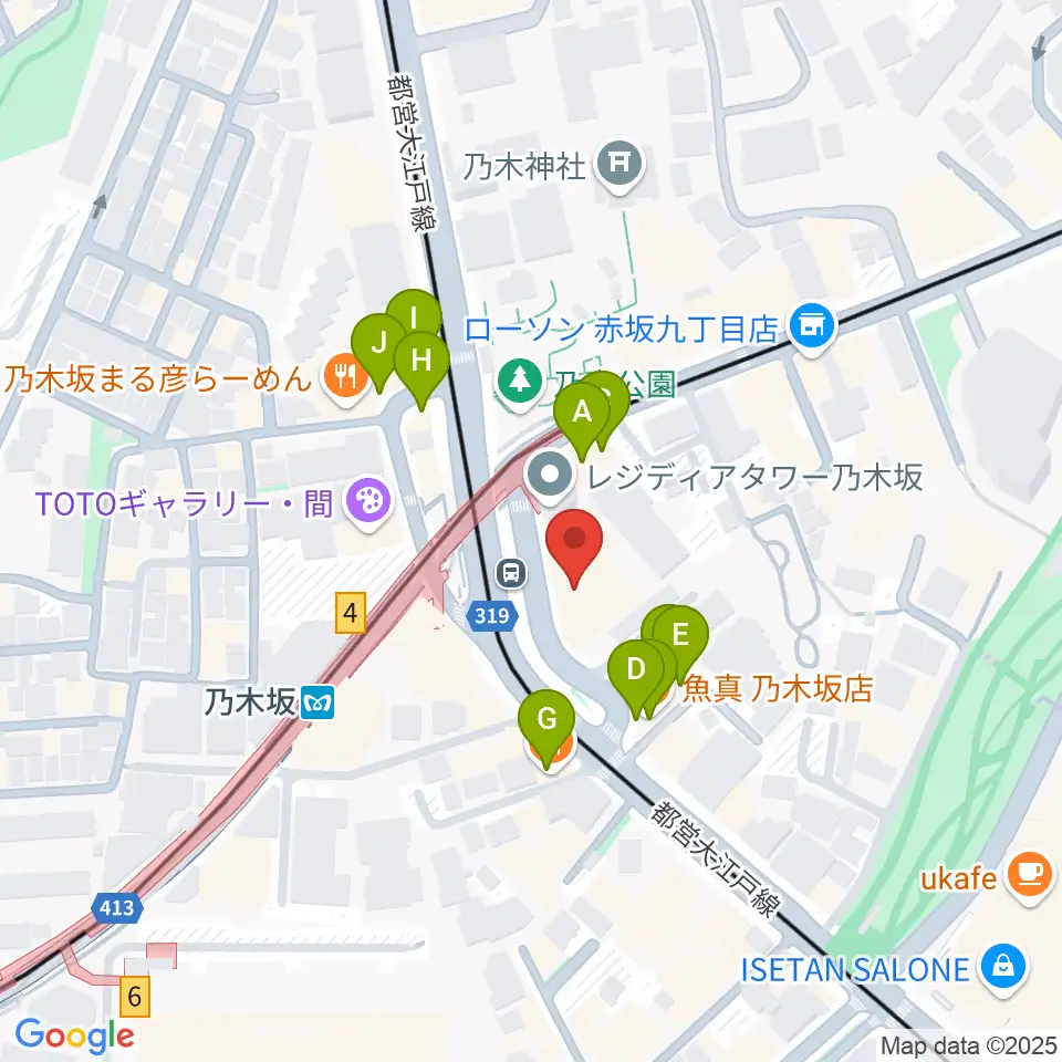 ソニー・ミュージックスタジオ周辺のファミレス・ファーストフード一覧地図