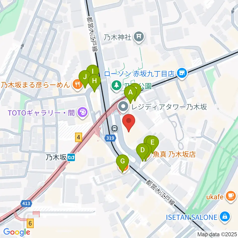 ソニー・ミュージックスタジオ周辺のファミレス・ファーストフード一覧地図