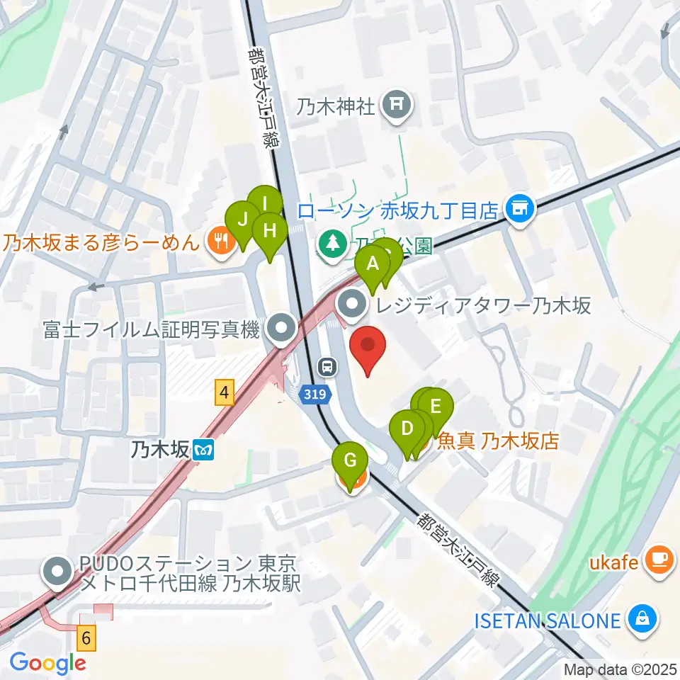 ソニー・ミュージックスタジオ周辺のファミレス・ファーストフード一覧地図