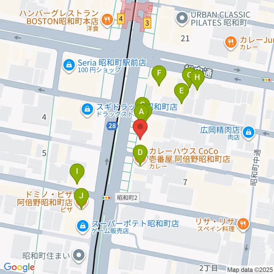 ブルームズ周辺のファミレス・ファーストフード一覧地図