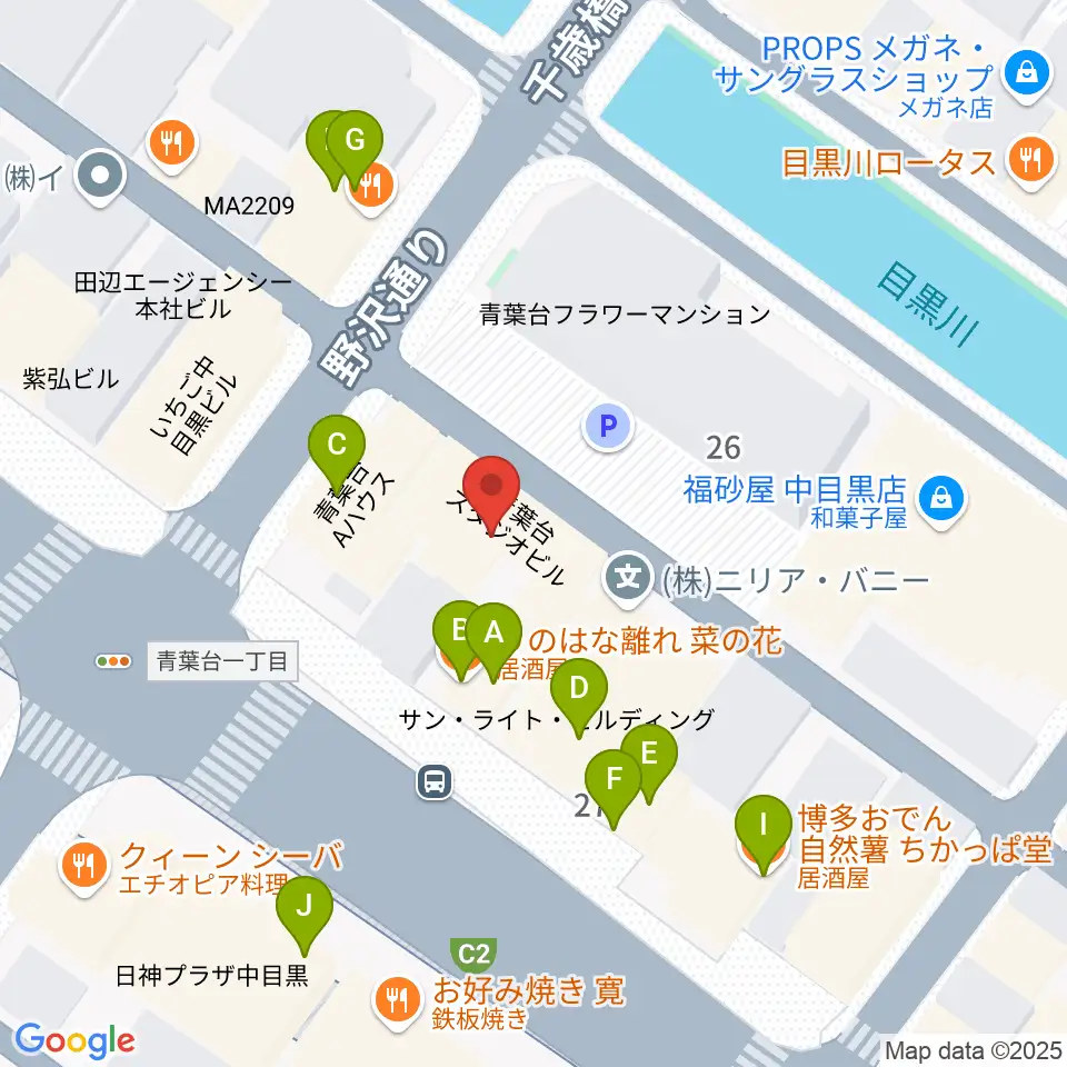 青葉台スタジオ周辺のファミレス・ファーストフード一覧地図