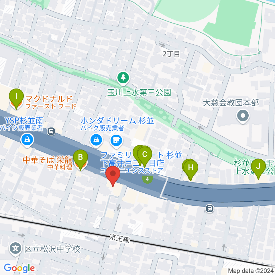 G-ROKSスタジオ周辺のファミレス・ファーストフード一覧地図