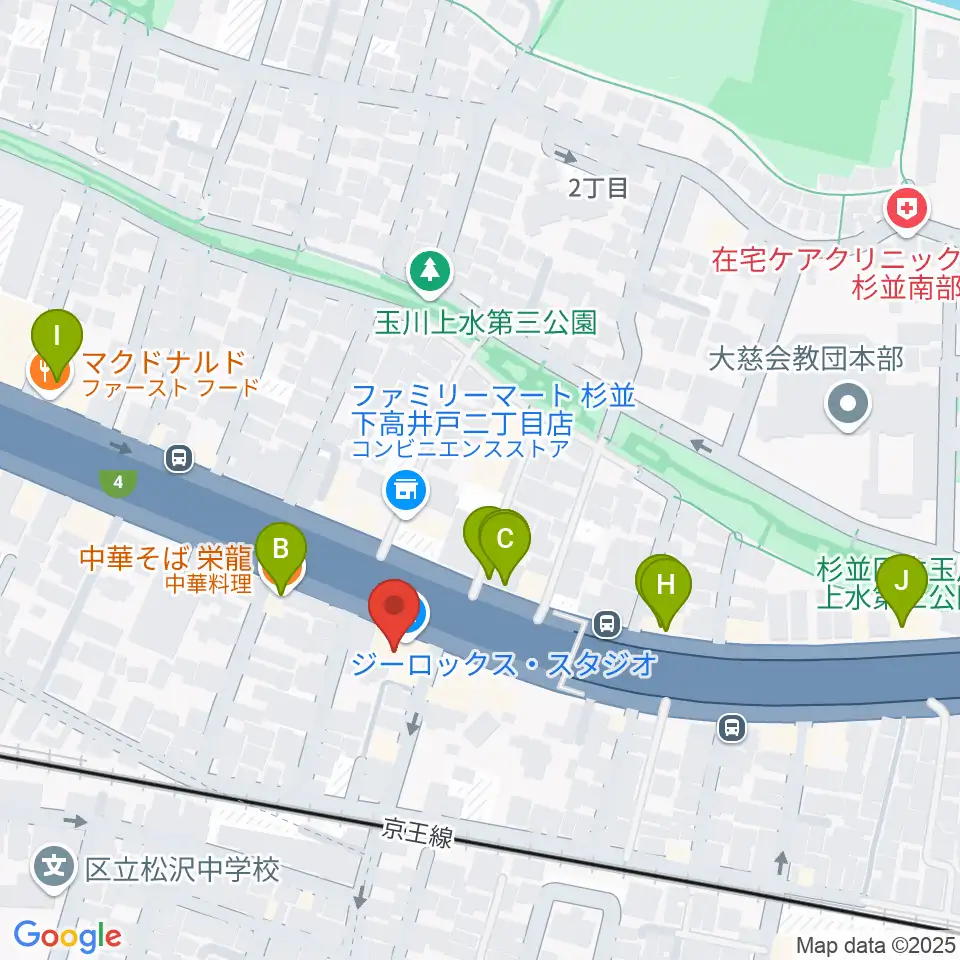 G-ROKSスタジオ周辺のファミレス・ファーストフード一覧地図