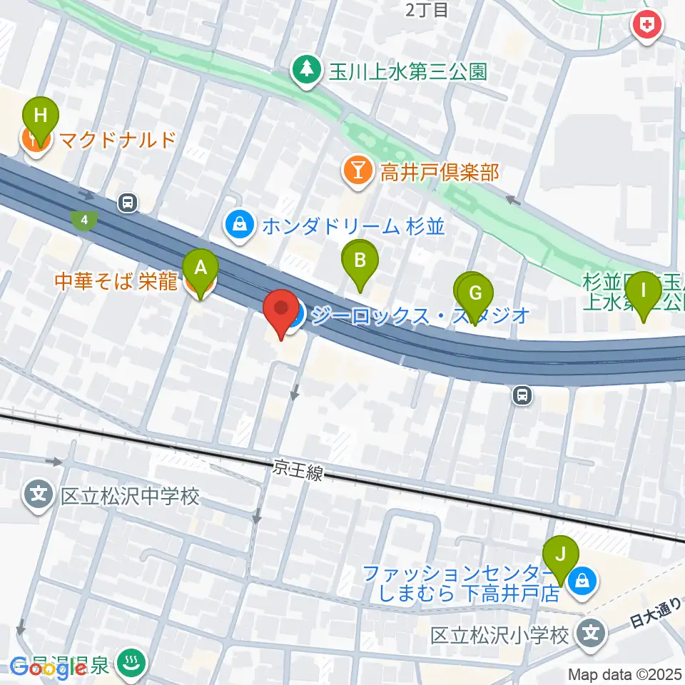 G-ROKSスタジオ周辺のファミレス・ファーストフード一覧地図