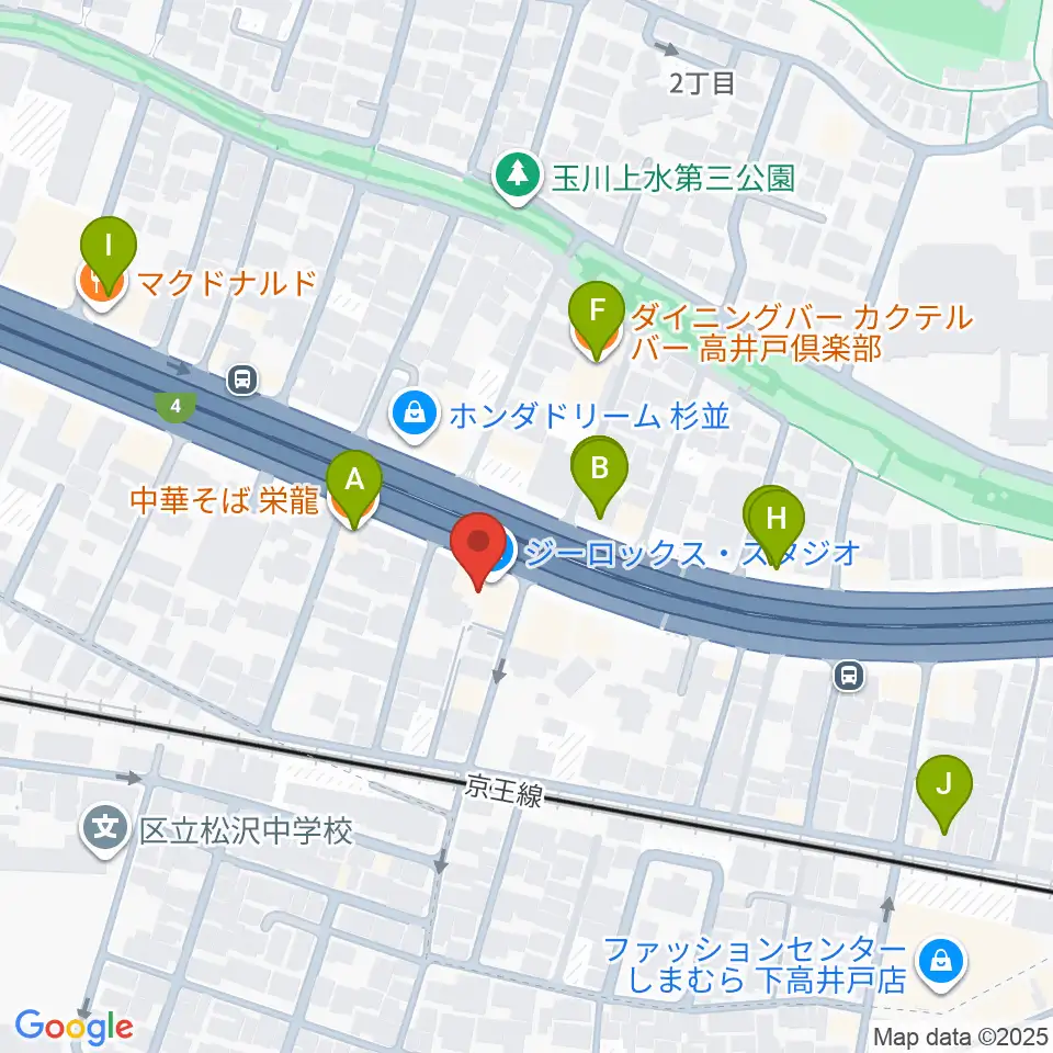 G-ROKSスタジオ周辺のファミレス・ファーストフード一覧地図