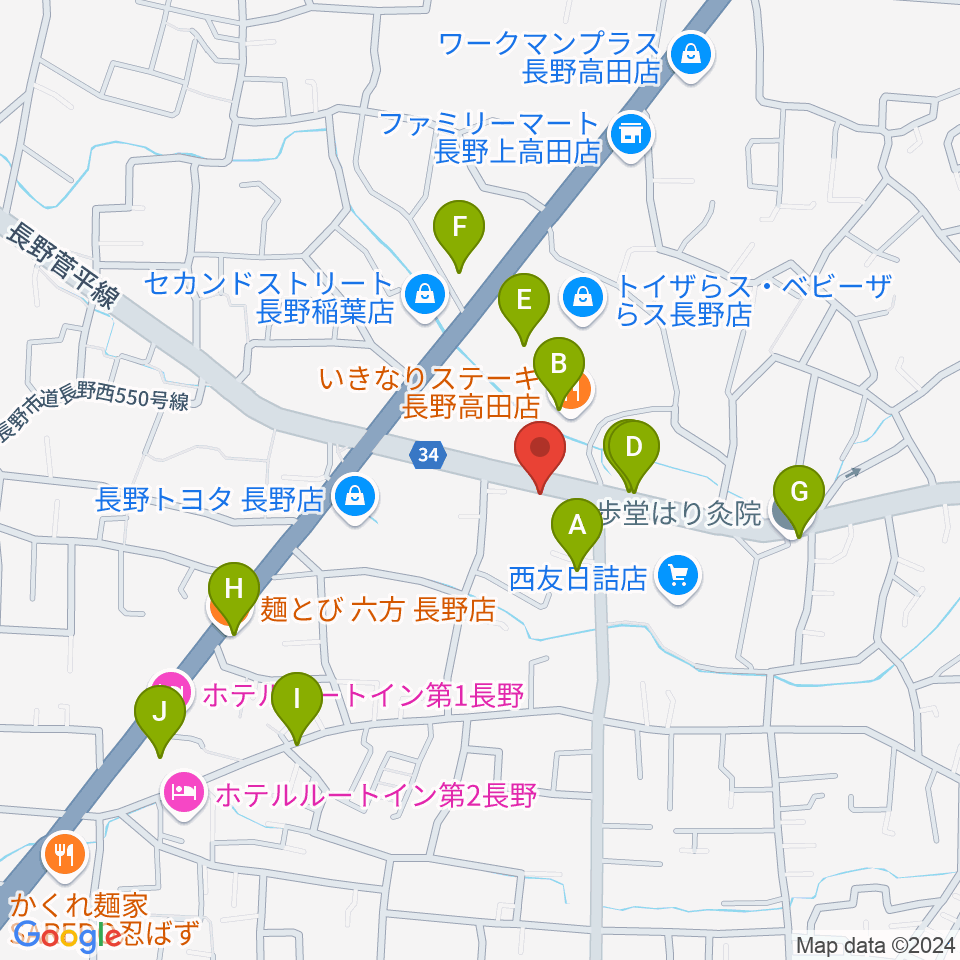 サンピアン長野店周辺のファミレス・ファーストフード一覧地図