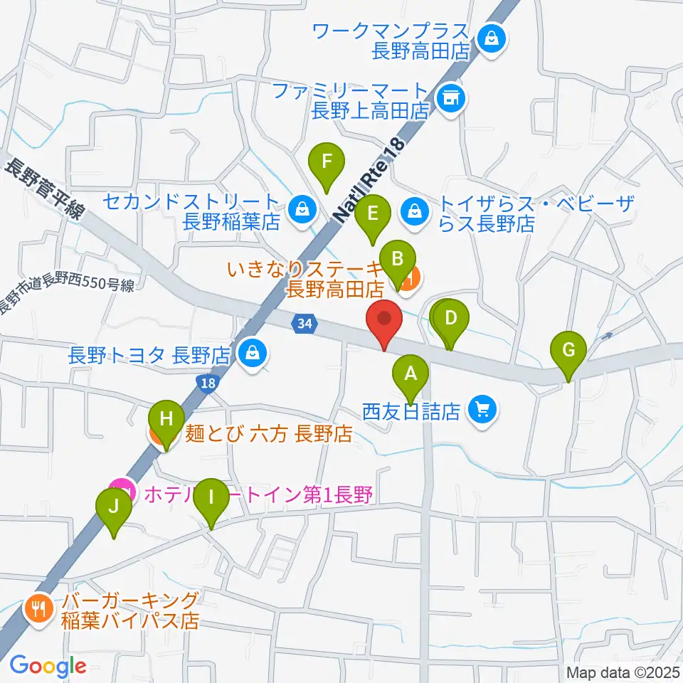 サンピアン長野店周辺のファミレス・ファーストフード一覧地図