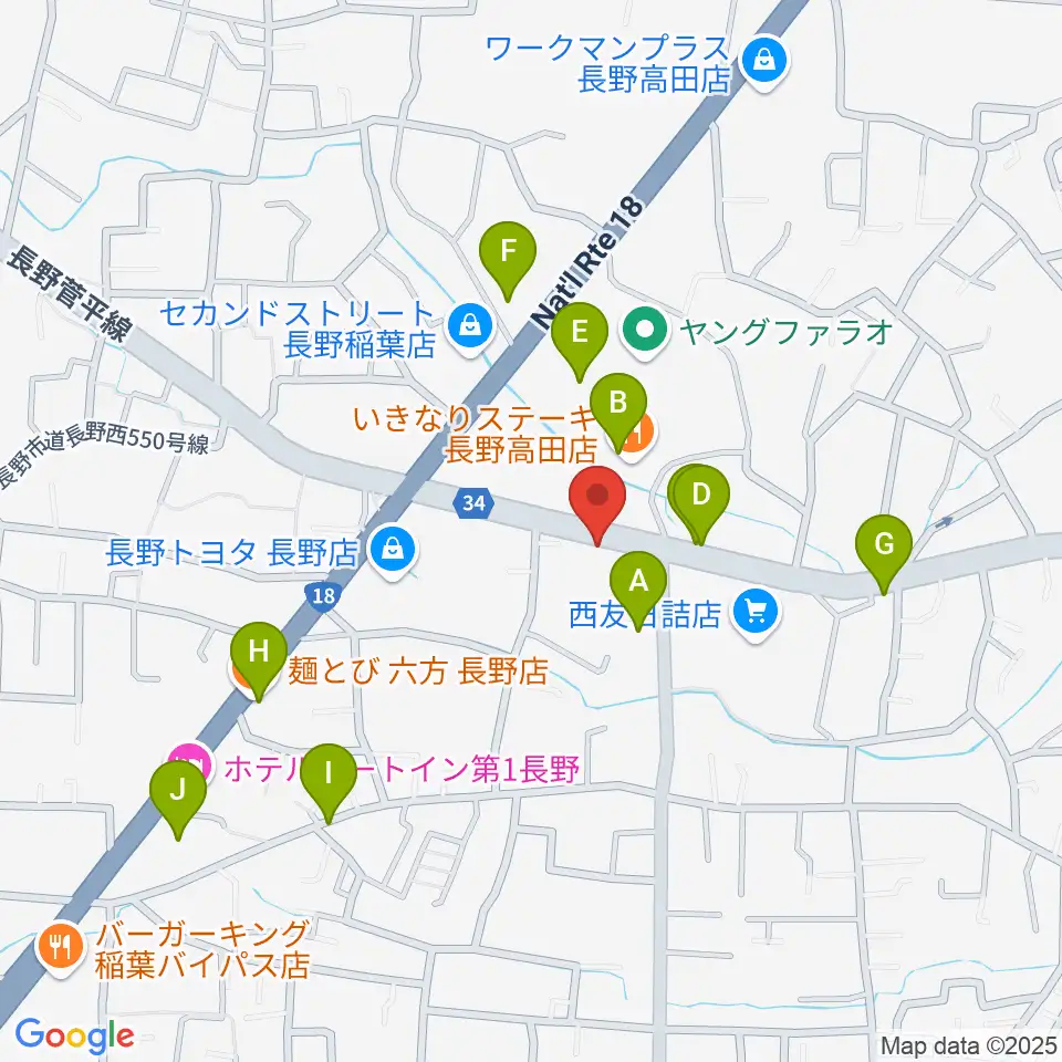 サンピアン長野店周辺のファミレス・ファーストフード一覧地図