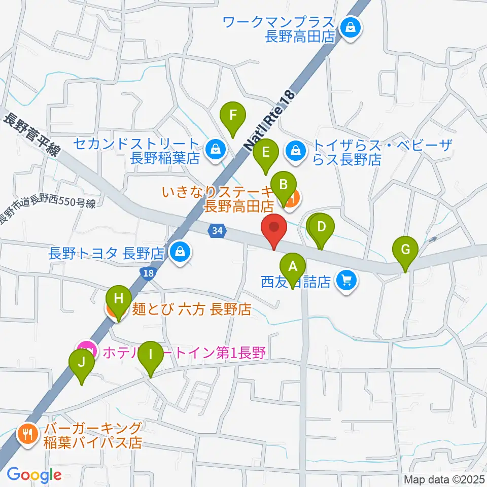 サンピアン長野店周辺のファミレス・ファーストフード一覧地図
