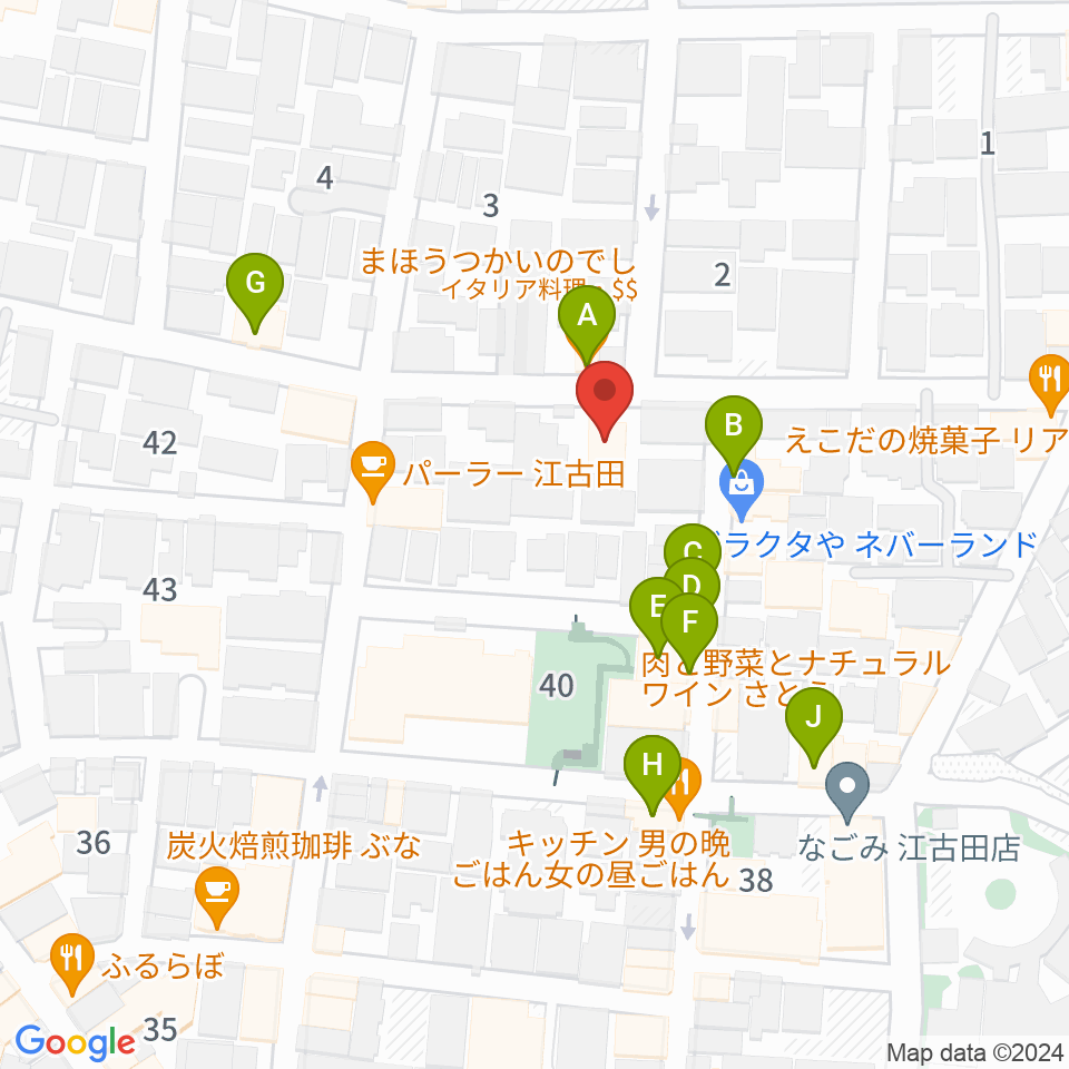 北里楽器フェルマータ周辺のファミレス・ファーストフード一覧地図