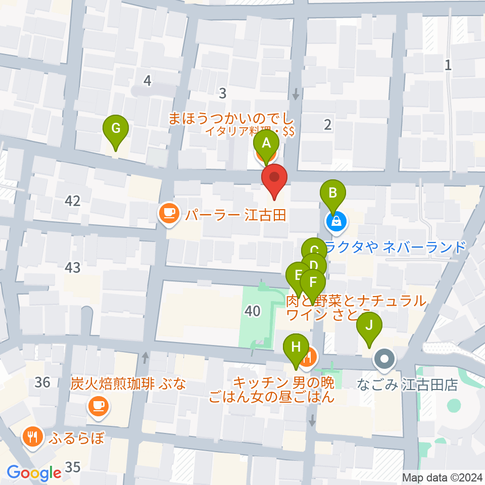 北里楽器フェルマータ周辺のファミレス・ファーストフード一覧地図