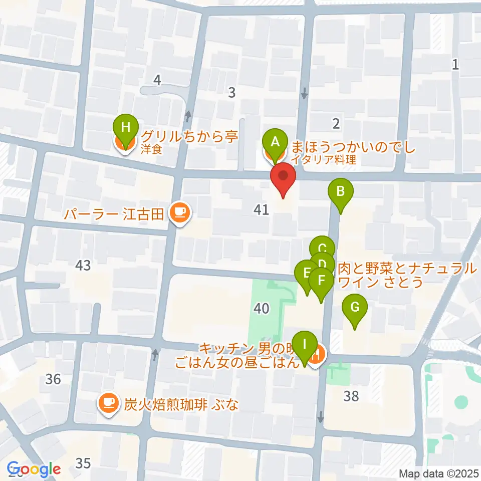 北里楽器フェルマータ周辺のファミレス・ファーストフード一覧地図