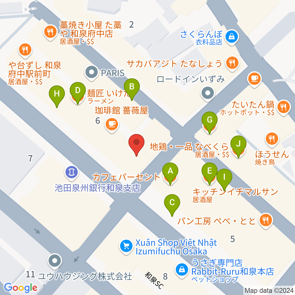 新日本ミュージック株式会社 和泉府中本店周辺のファミレス・ファーストフード一覧地図