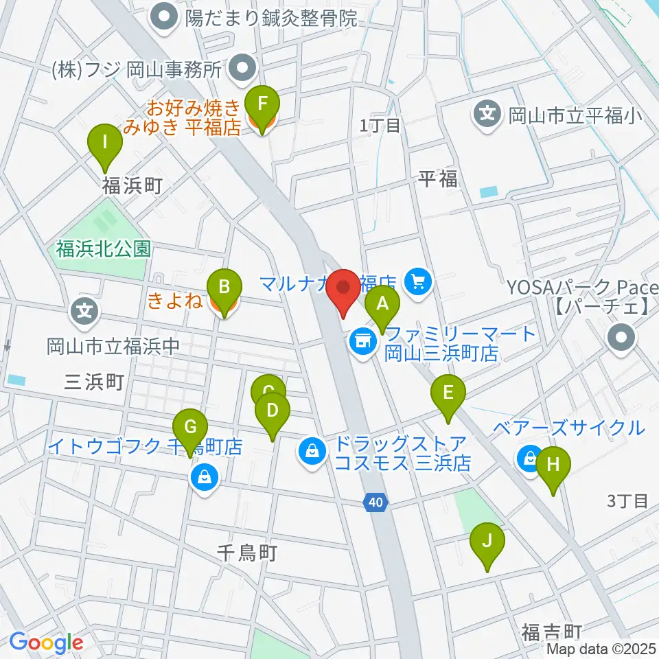 株式会社ピアノファクトリー周辺のファミレス・ファーストフード一覧地図