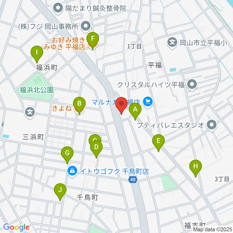 株式会社ピアノファクトリー周辺のファミレス・ファーストフード一覧地図