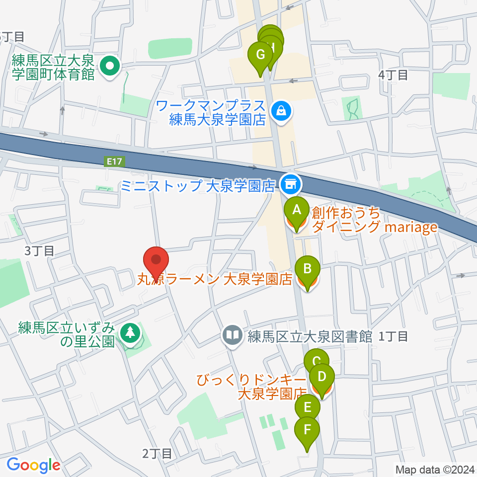 ミカドピアノサービス周辺のファミレス・ファーストフード一覧地図