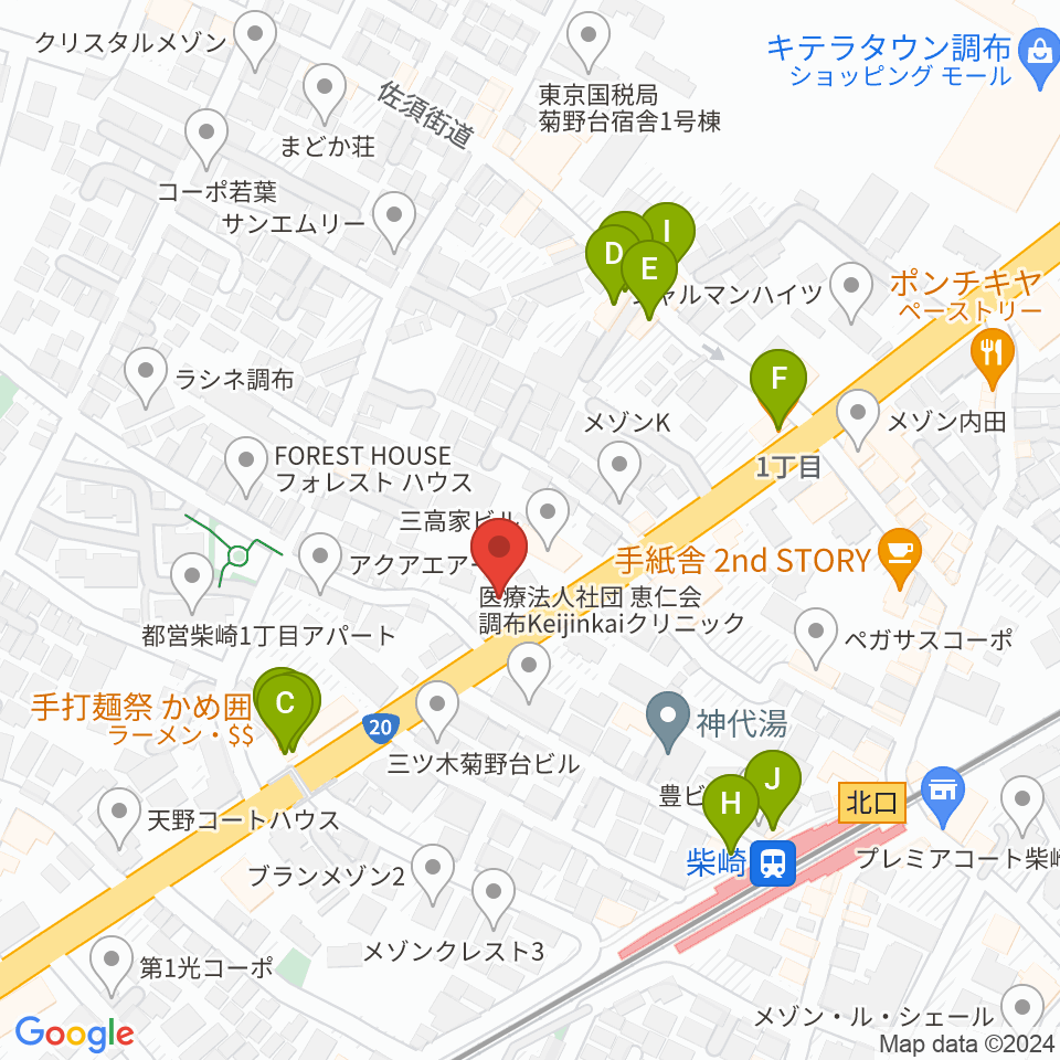 岡本ピアノサービス周辺のファミレス・ファーストフード一覧地図