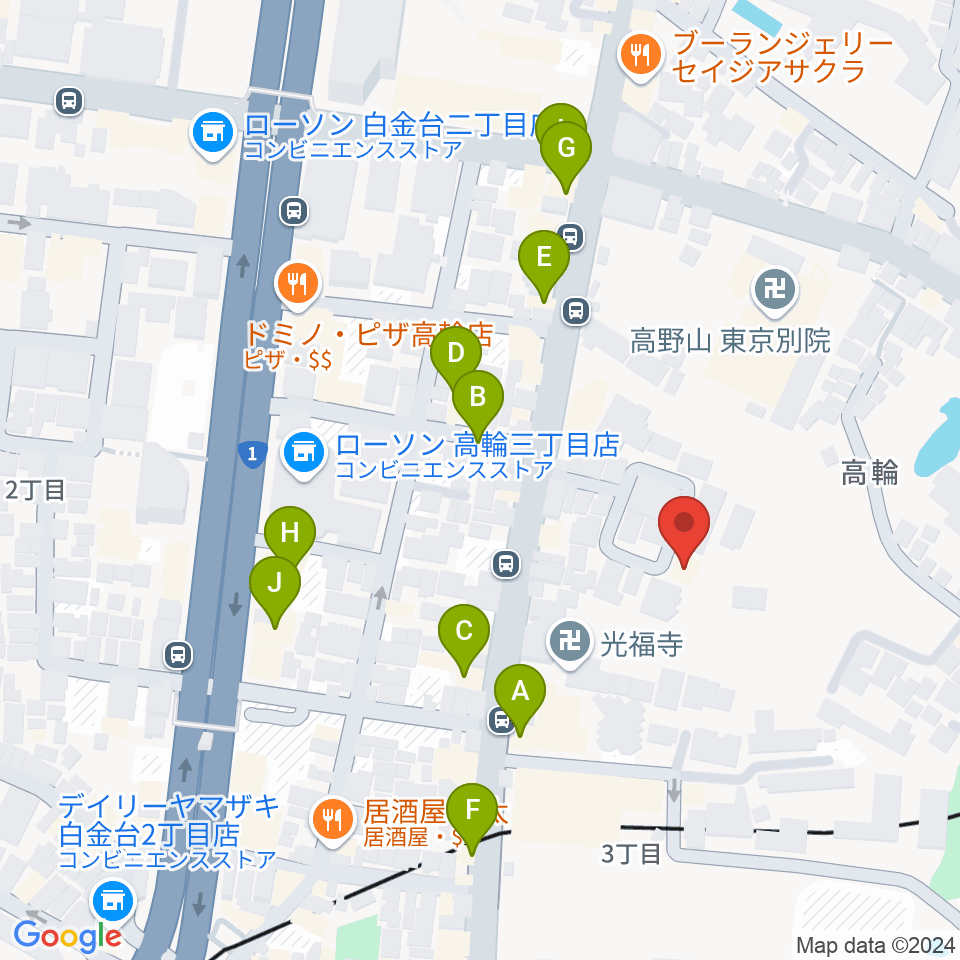 ピアノ防音ナイトーン周辺のファミレス・ファーストフード一覧地図