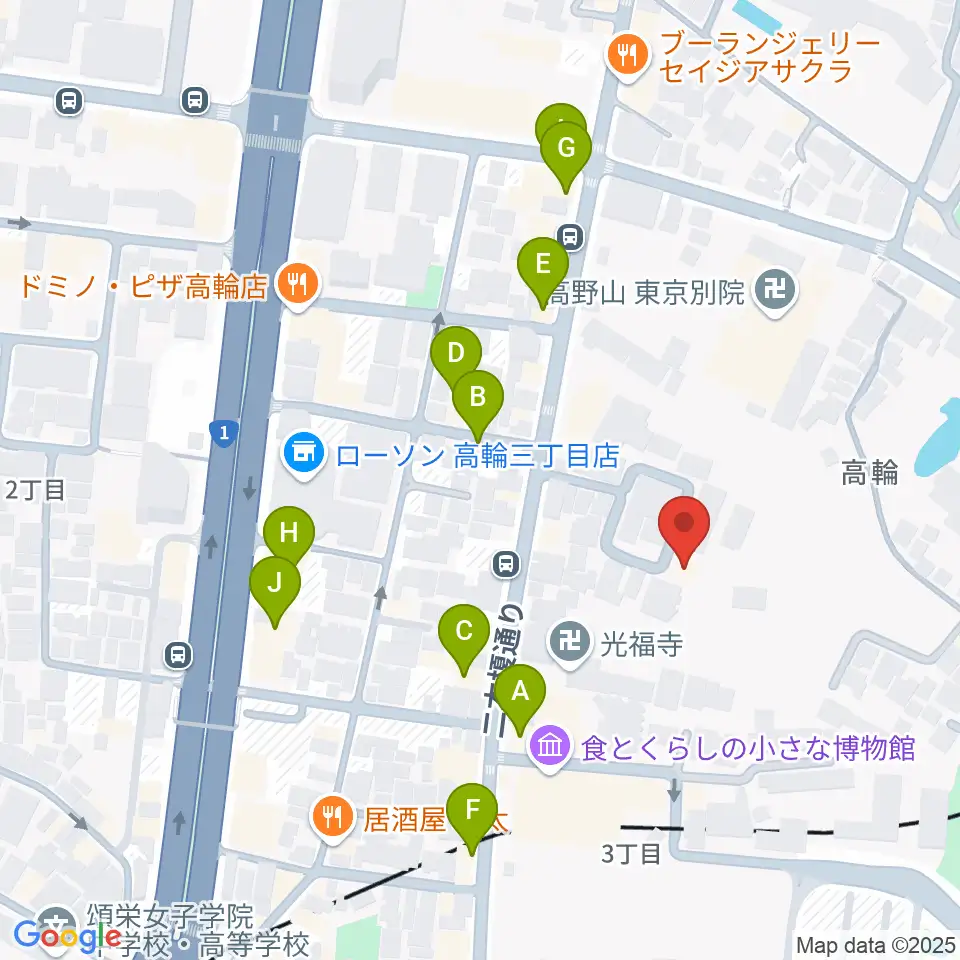 ピアノ防音ナイトーン周辺のファミレス・ファーストフード一覧地図