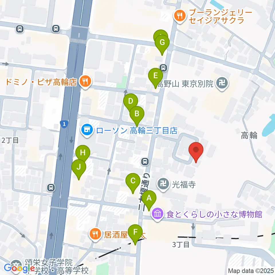 ピアノ防音ナイトーン周辺のファミレス・ファーストフード一覧地図