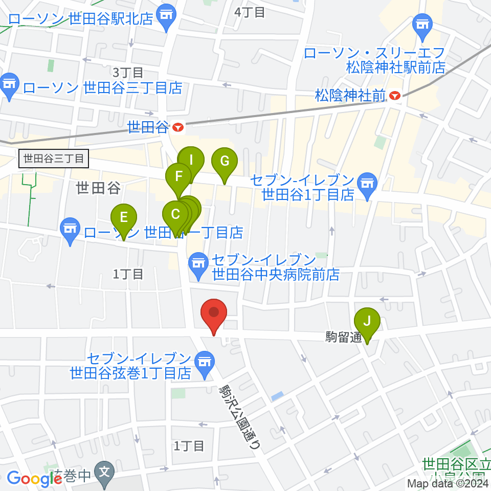 渡辺ピアノ調律事務所周辺のファミレス・ファーストフード一覧地図