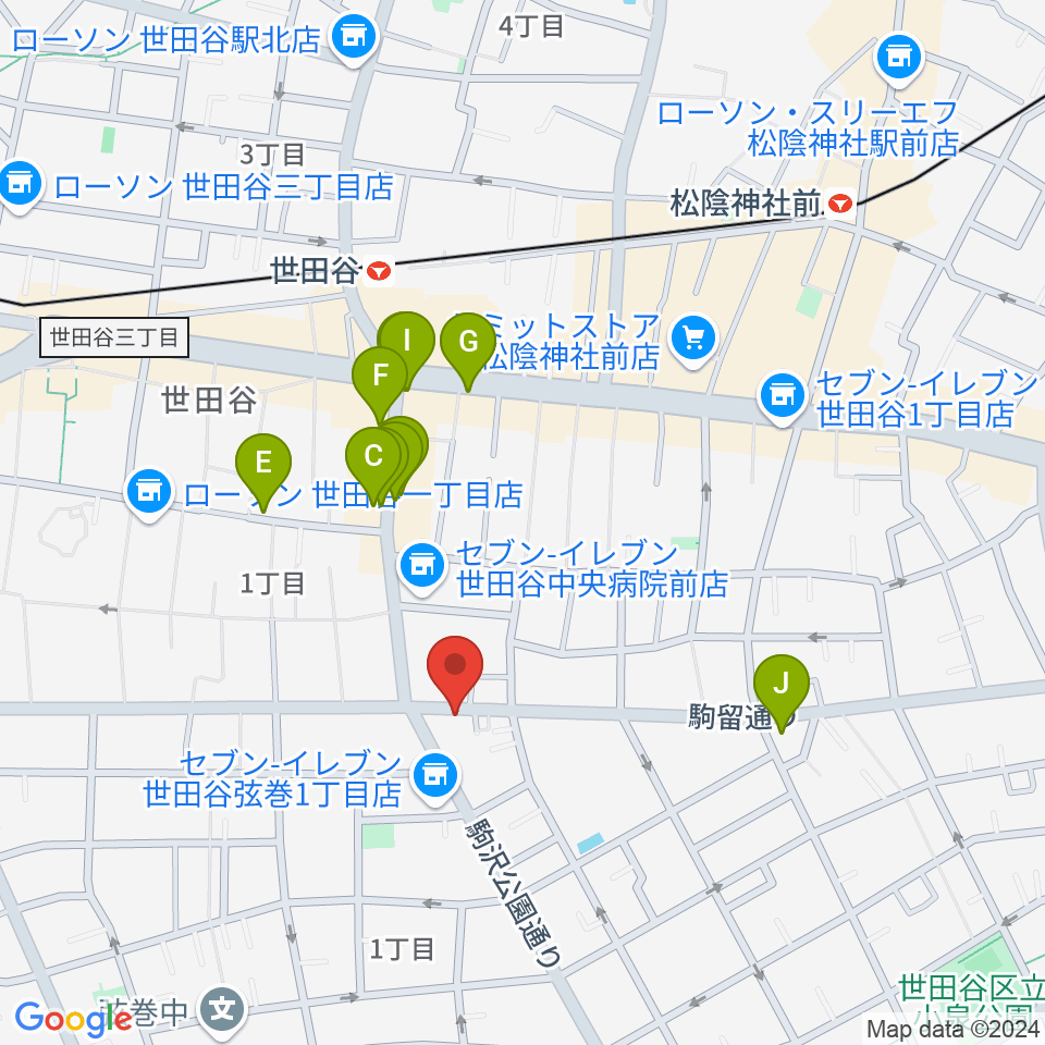 渡辺ピアノ調律事務所周辺のファミレス・ファーストフード一覧地図