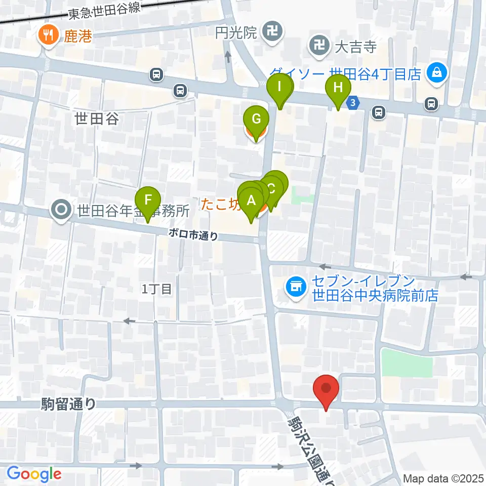 渡辺ピアノ調律事務所周辺のファミレス・ファーストフード一覧地図