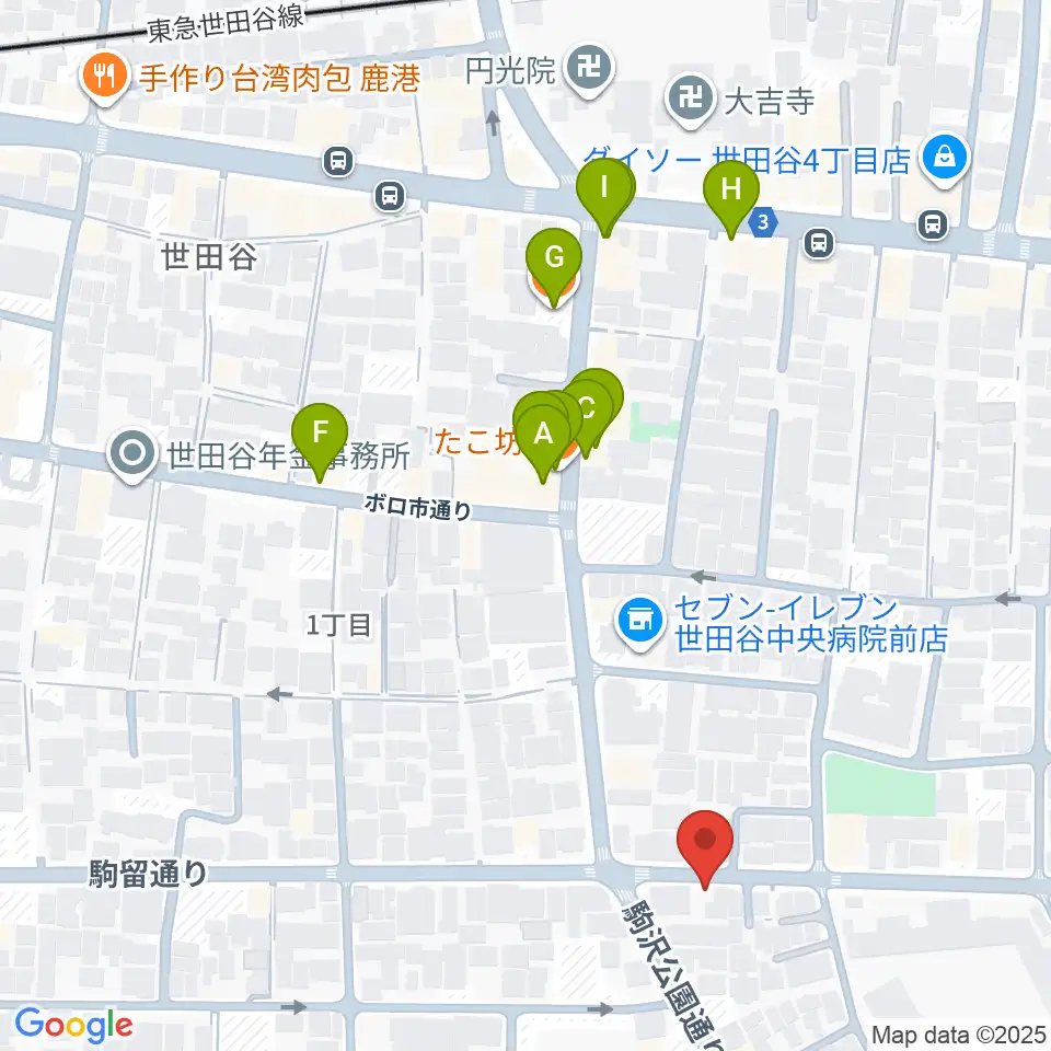 渡辺ピアノ調律事務所周辺のファミレス・ファーストフード一覧地図