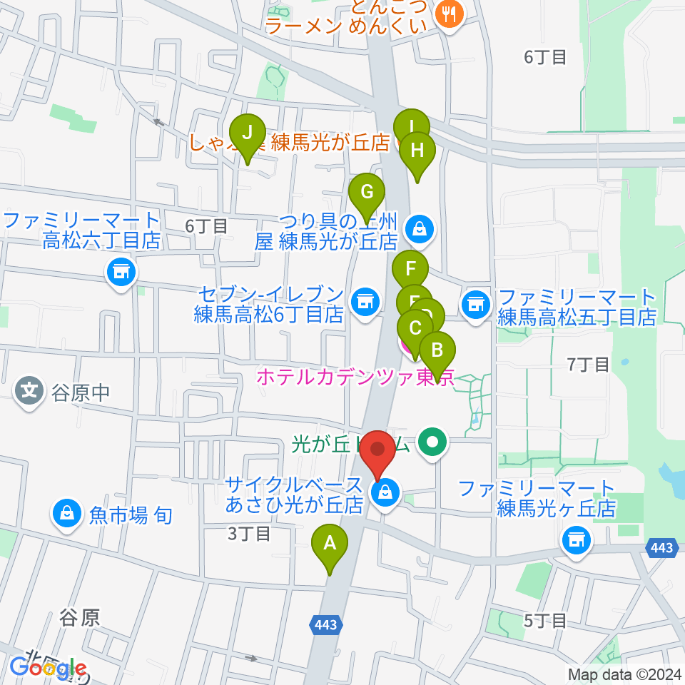 日本ピアノギャラリー新東京店周辺のファミレス・ファーストフード一覧地図