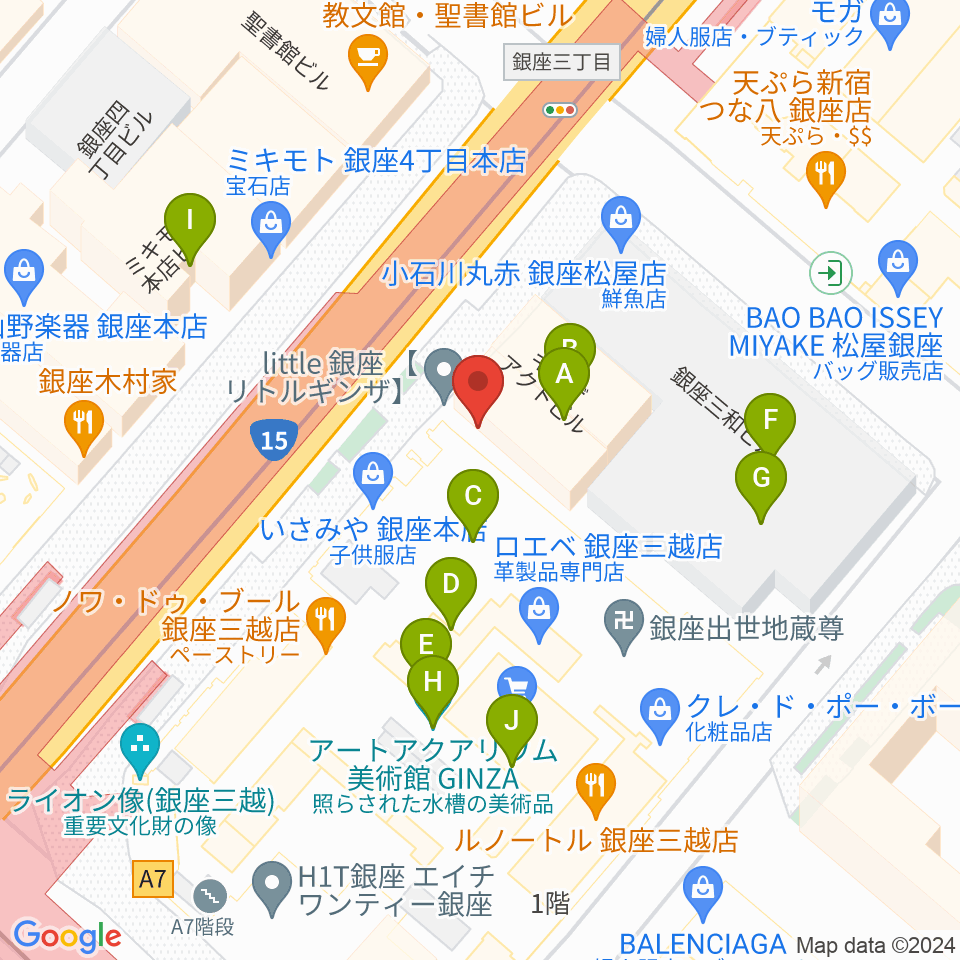 日本弦楽器 銀座店周辺のファミレス・ファーストフード一覧地図