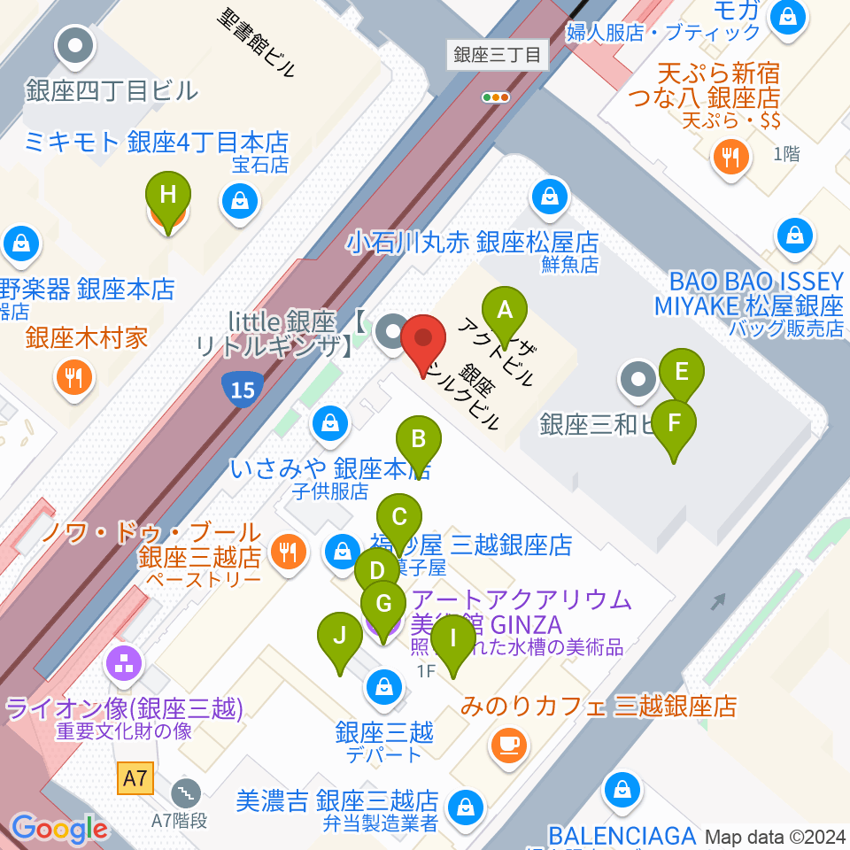 日本弦楽器 銀座店周辺のファミレス・ファーストフード一覧地図