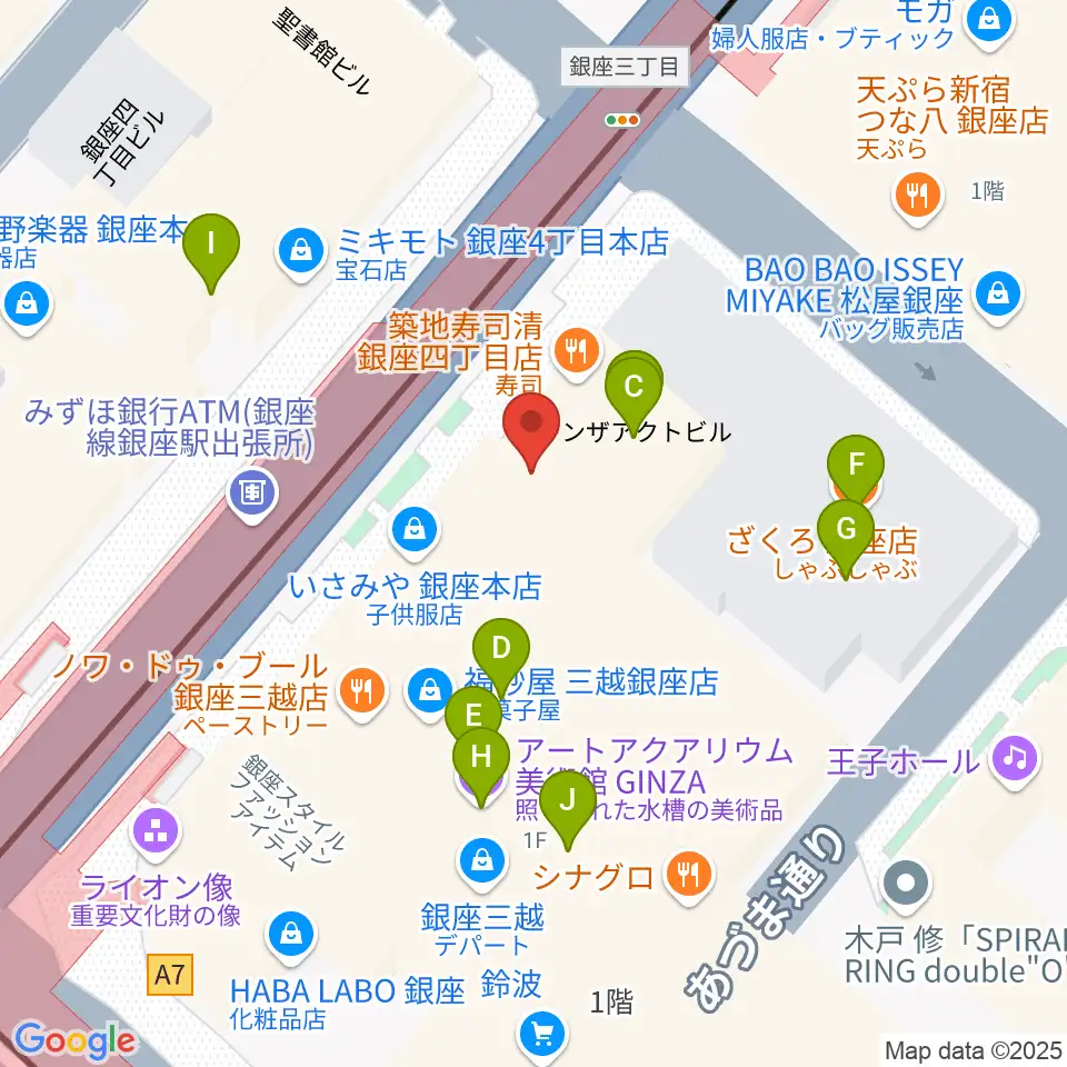 日本弦楽器 銀座店周辺のファミレス・ファーストフード一覧地図