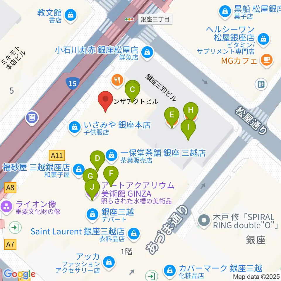 日本弦楽器 銀座店周辺のファミレス・ファーストフード一覧地図