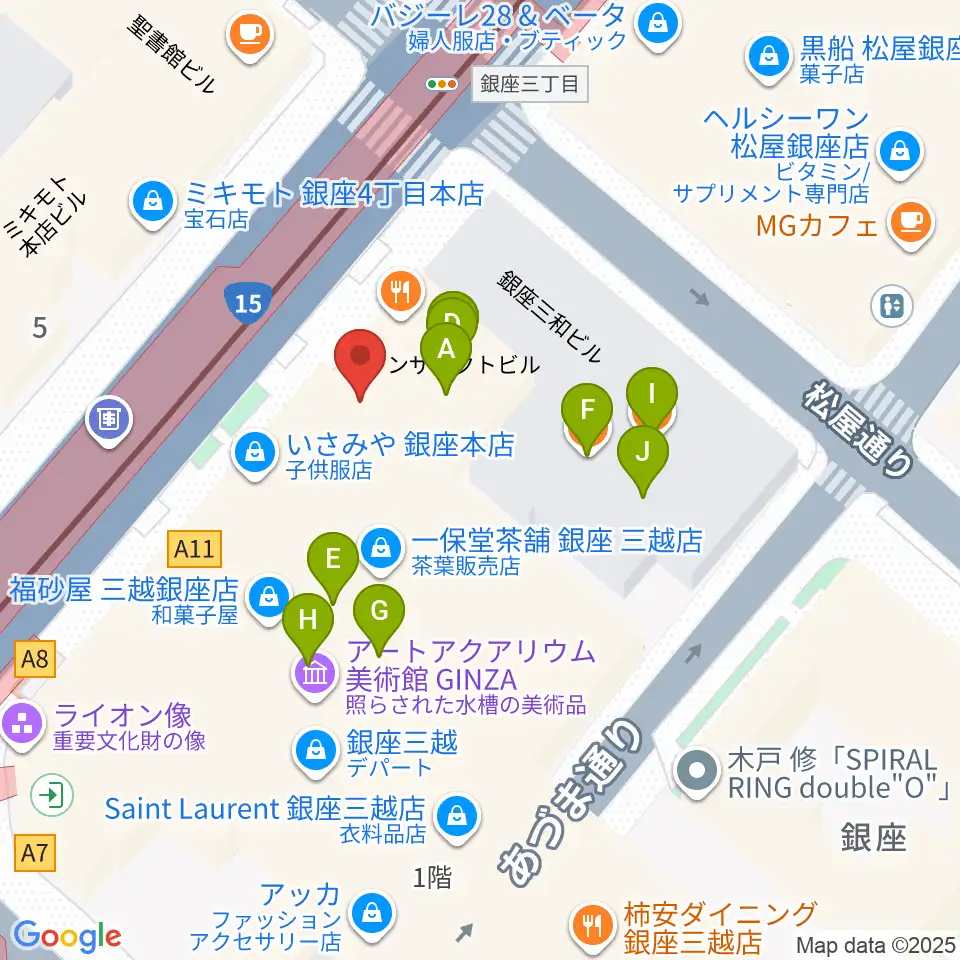 日本弦楽器 銀座店周辺のファミレス・ファーストフード一覧地図