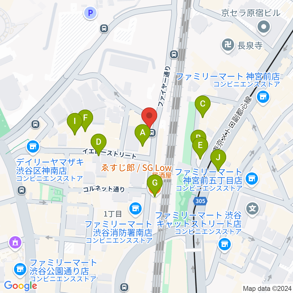 Nancy渋谷周辺のファミレス・ファーストフード一覧地図