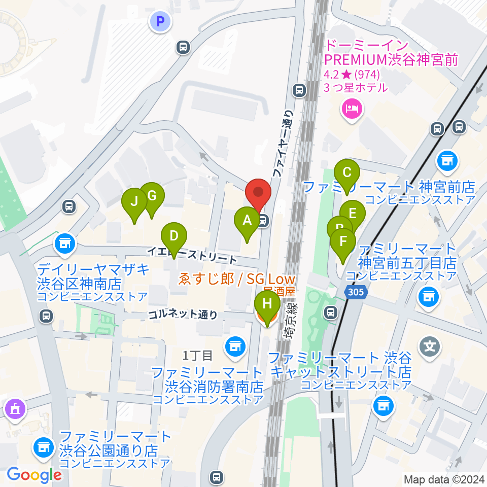 Nancy渋谷周辺のファミレス・ファーストフード一覧地図