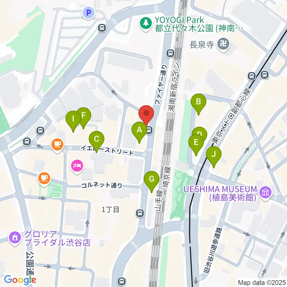 Nancy渋谷周辺のファミレス・ファーストフード一覧地図