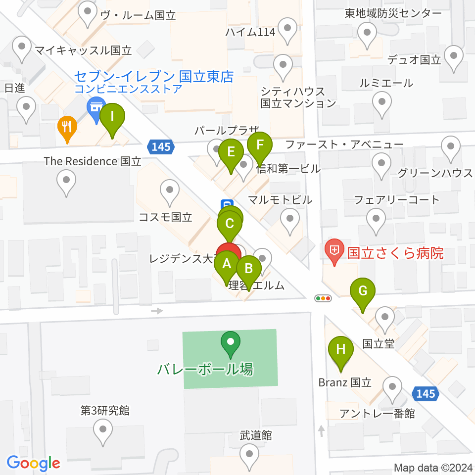 ムサシ楽器周辺のファミレス・ファーストフード一覧地図